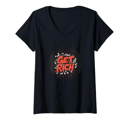 Damen Pretty Get Rich Speech Kostüm T-Shirt mit V-Ausschnitt Damen Pretty Get Rich Speech Kostüm T-Shirt mit V-Ausschnitt von Get Rich Statement