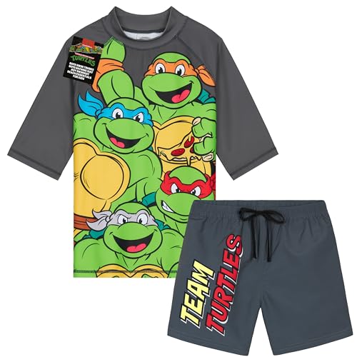 Get Trend Badeanzug Kinder Bademode 2 Teiliges Set mit Badehose Jungen und Schwimmshirt für Strand Urlaub Schwimmen (4-5 Jahre, Grau TMNT) von Get Trend
