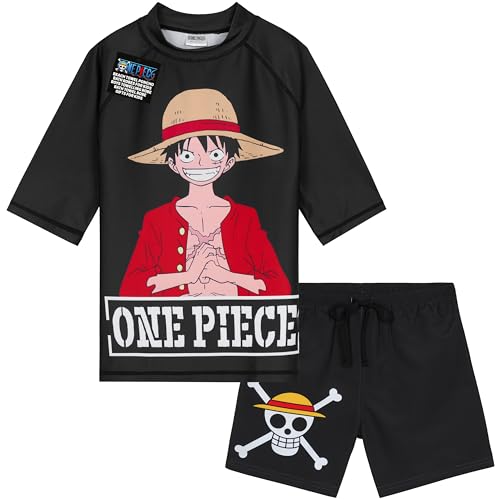 Get Trend Badeanzug Kinder Bademode 2 Teiliges Set mit Badehose Jungen und Schwimmshirt für Strand Urlaub Schwimmen (7-8 Jahre, Schwarz One Piece) von Get Trend