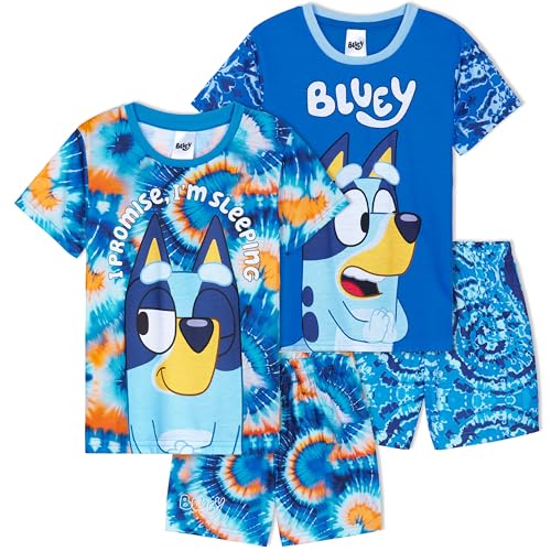 Get Trend Bluey Pyjama Jungen Kleinkind Schlafanzug Kinder Kurz 2er Set Weich und Bequem Sommer Schlafanzüge Geschenke für Jungs (7-8 Jahre, Blau Tie Dye Bluey, 2) von Get Trend