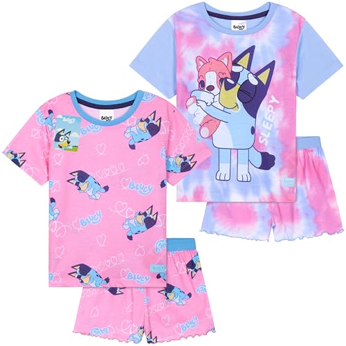 Get Trend Bluey Schlafanzug Mädchen Kurz Kinder Sommer Pyjama Tie Dye 2er Pack Weich Nachthemd Set für Kinder Kleinkinder (5-6 Jahre, Multi Bluey, 2) von Get Trend