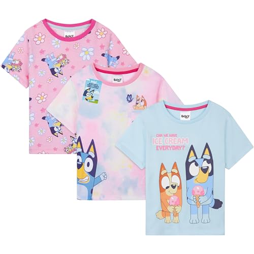 Get Trend Bluey und Bingo T-Shirt Mädchen 3er Pack T Shirts Kinder und Kleinkinder für Schule Sport Sommer Geschenk Idee (2-3 Jahre, Multi Bluey) von Get Trend