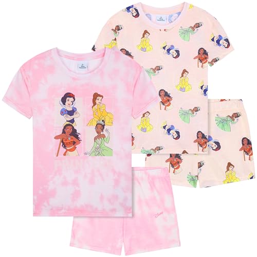 Get Trend Disney Princess Pyjama Schlafanzug Mädchen Kurz 2er Set Schlafanzug Teenager Kurzarm Sommer Loungewear Set (7-8 Jahre, Rosa Princess) von Get Trend