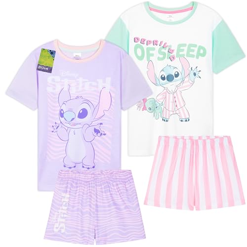 Get Trend Disney Stitch Schlafanzug Mädchen Kurz Kinder Sommer Pyjama 2er Pack Weich Nachthemd Set für Kinder und Teenager (13-14 Jahre, Multi Stitch, 2) von Get Trend