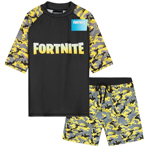 Get Trend Fortnite Schwimmanzug Kinder Teenager Badeanzug mit Badehose Jungen und Schwimmshirt Strand Urlaub Schwimmen (9-10 Jahre, Gelb Fortnite) von Get Trend