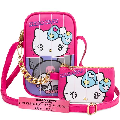 Get Trend Hello Kitty Handtasche Mädchen Umhängetasche Damen mit Geldbörse Teenager Schultertasche Kinder Tasche Handy (Rosa Hello Kitty) von Get Trend