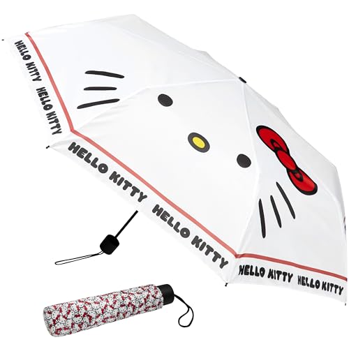 Get Trend Hello Kitty Regenschirm Kinder Teenager Stabil Windfest 110 cm Spannweite Taschenschirm Geschenk für Mädchen (Weiß Hello Kitty) von Get Trend
