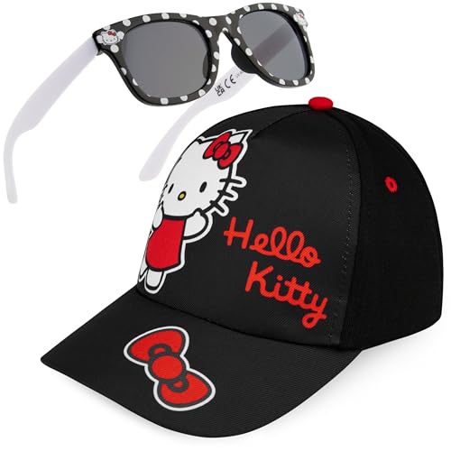 Get Trend Hello Kitty Sonnenbrille Kinder Basecap Mädchen Set Sommer Kappe Sonnenbrillen UV400 Geschenke für Mädchen (Schwarz Hello Kitty) von Get Trend