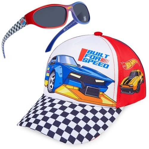 Get Trend Hot Wheels Sonnenbrille Kinder Basecap Jungen Set Verstellbare Sommer Kappe Kinder Sonnenbrillen UV400 Geschenk Idee (Mehrfarbig Hot Wheels) von Get Trend