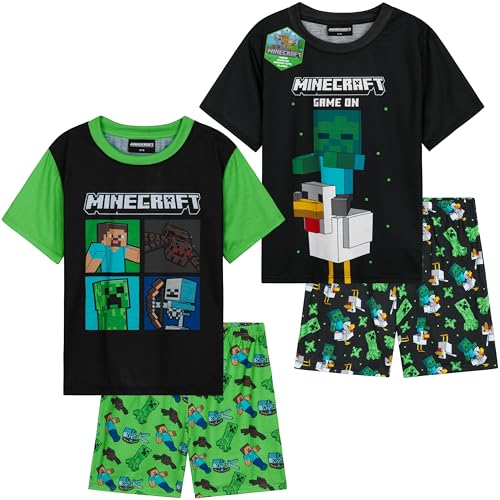 Get Trend Minecraft Pyjama Jungen Schlafanzug Kinder Kurz 2er Set Weich und Bequem für den Sommer Creeper Gamer Geschenke für Jungs (11-12 Jahre, Schwarz Minecraft 2er-Pack) von Get Trend