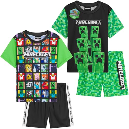 Get Trend Minecraft Pyjama Jungen Schlafanzug Kinder Kurz 2er Set Weich und Bequem für den Sommer Creeper Gamer Geschenke für Jungs (13-14 Jahre, Grün Minecraft 2er-Pack) von Get Trend