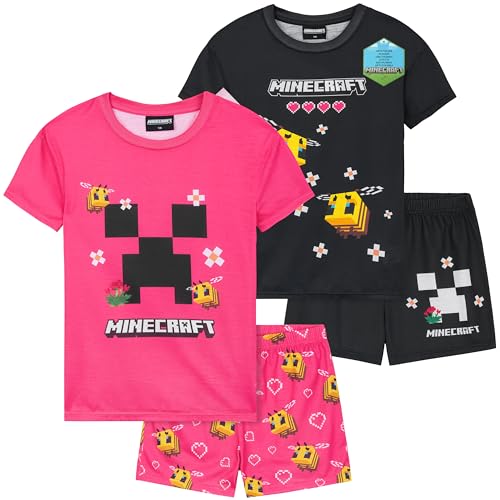Get Trend Minecraft Pyjama Schlafanzug Mädchen Kurz 2er Set Schlafanzug Teenager Kurzarm Sommer Loungewear Set (7-8 Jahre, Schwarz Minecraft) von Get Trend