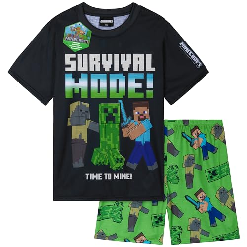 Get Trend Minecraft Schlafanzug Kinder Jungen Kurz Sommer Pyjama Set Atmungsaktiv Creeper Teenager Gamer Geschenke für Jungs (13-14 Jahre, Grün Minecraft 1er-Pack) von Get Trend