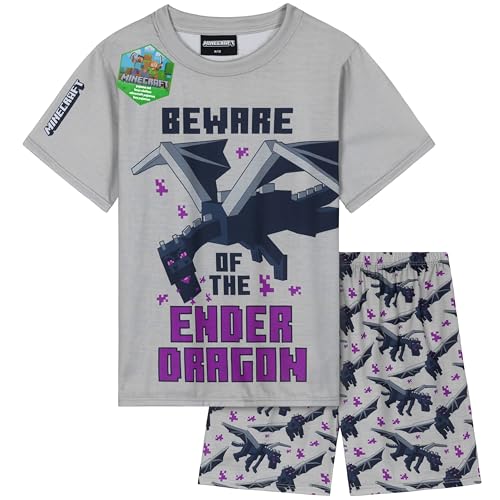 Get Trend Minecraft Schlafanzug Kinder Jungen Kurz Sommer Pyjama Set Atmungsaktiv Creeper Teenager Gamer Geschenke für Jungs (7-8 Jahre, Grau Minecraft 1er-Pack) von Get Trend