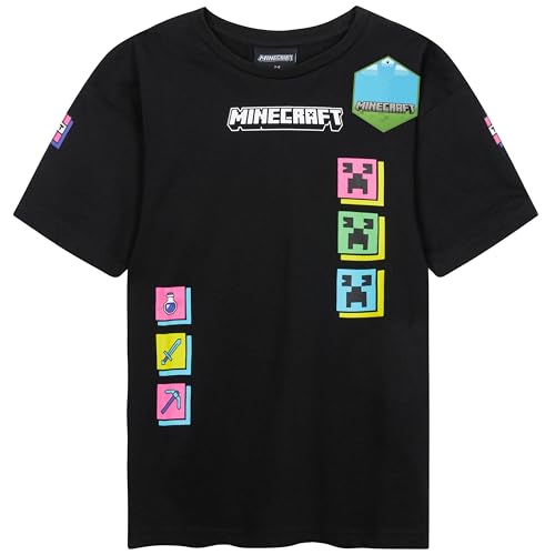 Get Trend Minecraft T-Shirts für Jungen Teenager 1er Pack Weich Atmungsaktiv Creeper Gamer Tshirt Kinder Geschenk (9-10 Jahre, Schwarz Minecraft 1 Pck) von Get Trend