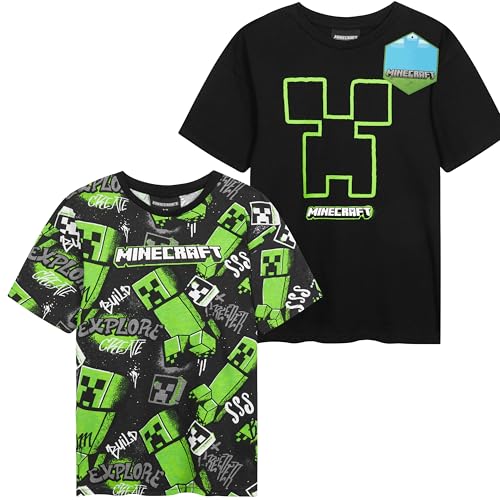 Get Trend Minecraft T-Shirts für Jungen Teenager 2er Pack Weich Atmungsaktiv Creeper Gamer Tshirt Kinder Geschenk (9-10 Jahre, Schwarz Minecraft 2 Pck) von Get Trend