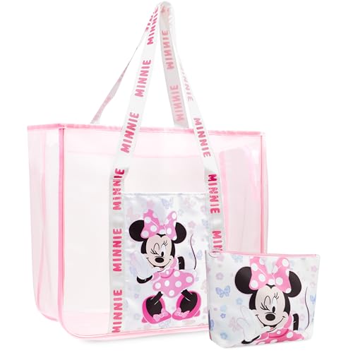 Get Trend Minnie Mouse Große Strandtasche Damen Handtasche Mesh Tote Bag mit Kleiner Tasche Shopper Umhängetasche Strand Schwimmbad (Rosa Minnie Mouse) von Get Trend
