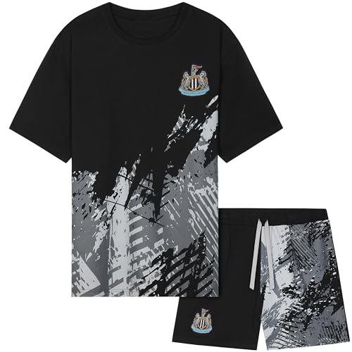 Get Trend Newcastle United Schlafanzug Herren Kurz Baumwolle Sommer Pyjama Männer Fussball Geschenke für Männer (2XL, Schwarz Newcastle) von Get Trend