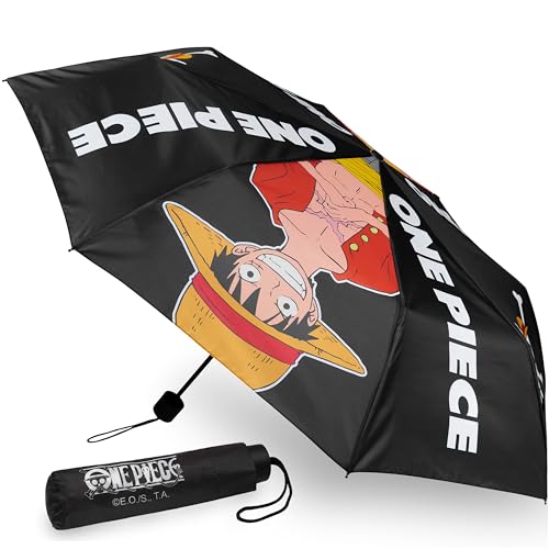 Get Trend One Piece Regenschirm Kinder Teen Stabil Windfest 110 cm Spannweite Ruffy Taschenschirm Geschenk für Jungs (Schwarz One Piece) von Get Trend