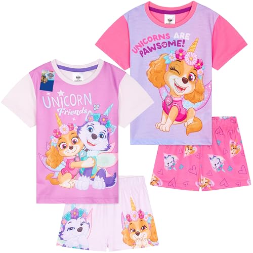 Get Trend Paw Patrol Schlafanzug Mädchen Kurz Kinder Sommer Pyjama 2er Pack Weich Nachthemd Set für Kinder und Kleinkinder (5-6 Jahre, Lila Paw Patrol, 2) von Get Trend