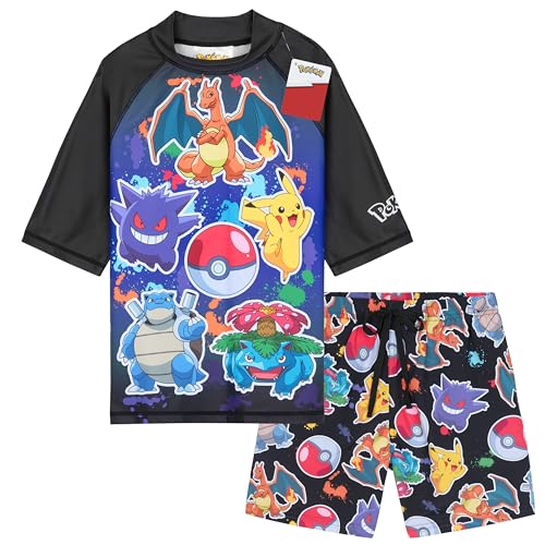 Get Trend Pokemon Schwimmanzug Kinder Teenager Badeanzug Pikachu Gengar mit Badehose Jungen und Schwimmshirt Strand Schwimmen (13-14 Jahre, Multi Pokemon) von Get Trend