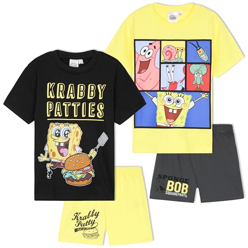 Get Trend Spongebob Squarepants Pyjama Jungen Schlafanzug Kinder Kurz 2er Set Weich Bequem Sommer Geschenke für Jungs (3-4 Jahre, Mehrfarbig Spongebob, 2) von Get Trend