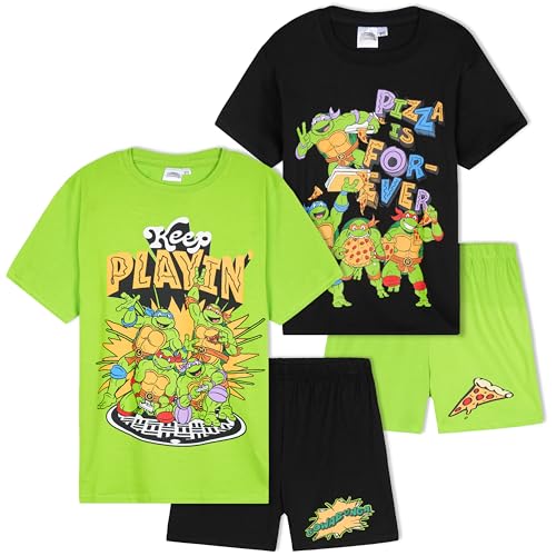 Get Trend Teenage Mutant Ninja Turtles Pyjama Jungen Schlafanzug Kinder Kurz 2er Set Bequeme Sommer Geschenke für Jungs (9-10 Jahre, Mehrfarbig TMNT, 2) von Get Trend