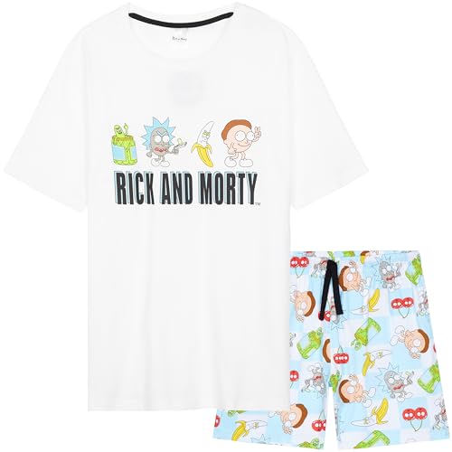 Get Trend Rick and Morty Pyjama Herren Kurz Sommer Cooler Schlafanzug Baumwolle mit Print und Kordelzug Lounge Set Geschenk für Männer (3XL, Multi Rick and Morty) von Get Trend