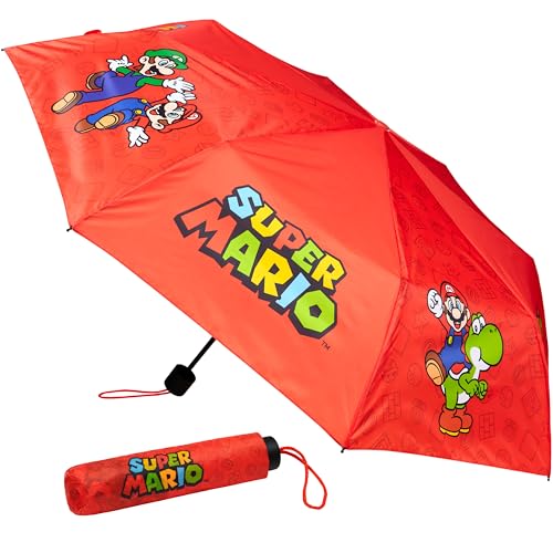 Get Trend Super Mario Regenschirm Kinder Teen Stabil Windfest 110 cm Spannweite Taschenschirm Geschenk für Jungs (Rot Super Mario) von Get Trend