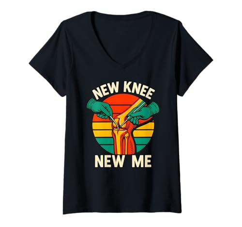 Damen Knieersatz New Me Fun Herren Chirurgie Erholung T-Shirt mit V-Ausschnitt von Get Well Knee Surgery Recover Patient Gear