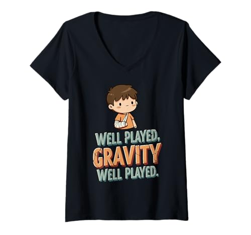 Damen Lustig, gut gespielt, Schwerkraft gut gespielt – Recovery Broken Bone T-Shirt mit V-Ausschnitt Damen Lustig, gut gespielt, Schwerkraft gut gespielt – Recovery Broken Bone T-Shirt mit V-Ausschnitt von Get Well Soon Gifts Co.