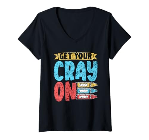 Damen HOL Deine Kreide Schulanfang Lehrer Schule Schulstart T-Shirt mit V-Ausschnitt von Get Your Cray On Unterricht Back To School Klasse