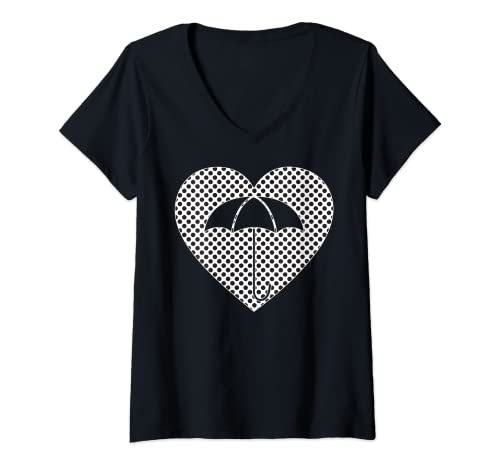 Damen Polka Dot Love Herz Regenschirm Sommer Wetter T-Shirt mit V-Ausschnitt Damen Polka Dot Love Herz Regenschirm Sommer Wetter T-Shirt mit V-Ausschnitt von Get polka dot apparel