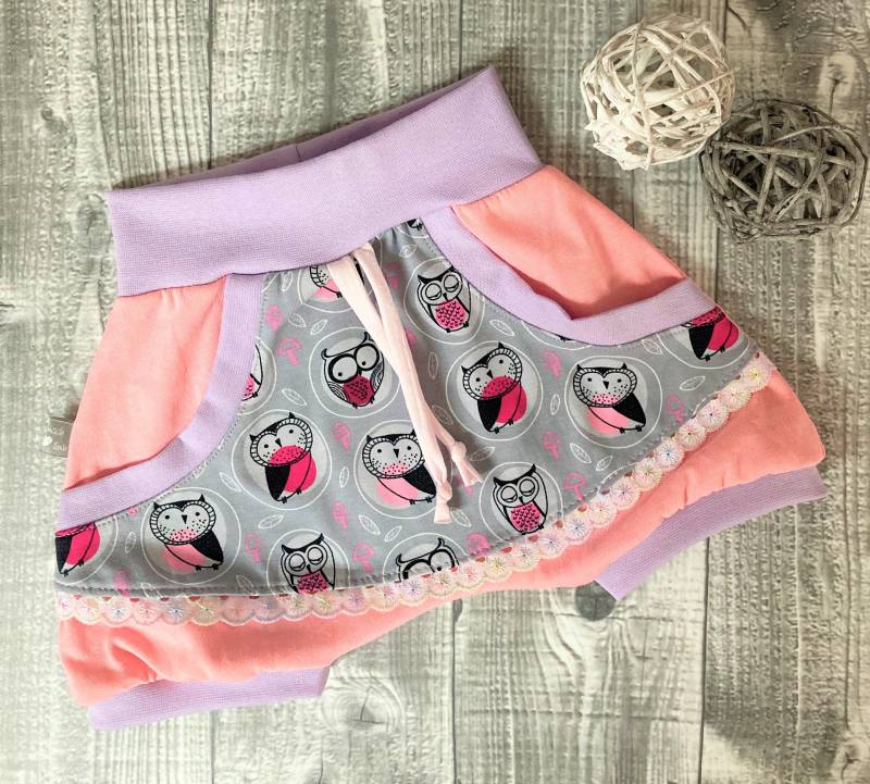 Gr. 68 Babyhose Baby Shorts Mädchen Kurze Hose Sommerhose Strampler Babykleidung Pumphose Mitwachshose Eulen von GetForTen