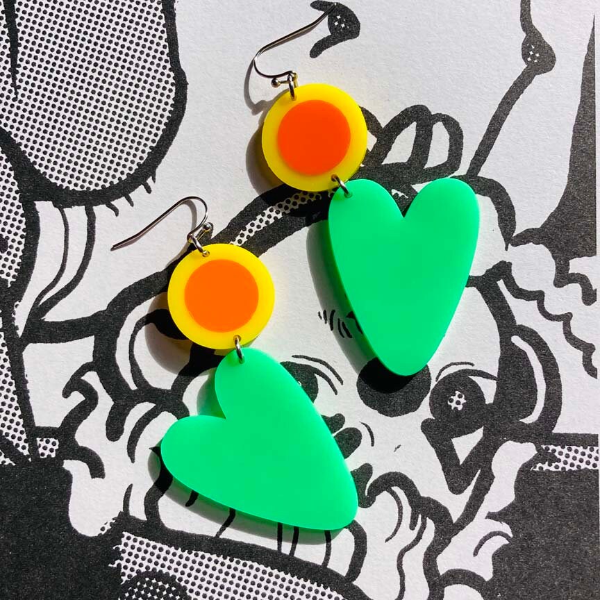 Bunte Acryl Herz Ohrringe // Accessoire Statement Piece Freundschaft Love Corazon Bunte Acryl Herz Ohrringe // Accessoire Statement Piece Freundschaft Love Corazon von GetMadeinLA