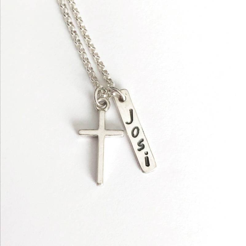 Halskette - Kreuz Erstkommunion Hand Gestempelt Sterling Silber Erinnerung Name Birth Taufe Kind von GetNoticed