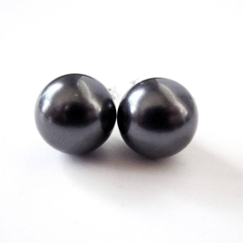 Ohrringe - Perfekte Perlen Ohrstecker 6mm 10mm Swarovski Dunkelgrau Sterling Silber Brautjungfer Hochzeit Schwarz von GetNoticed