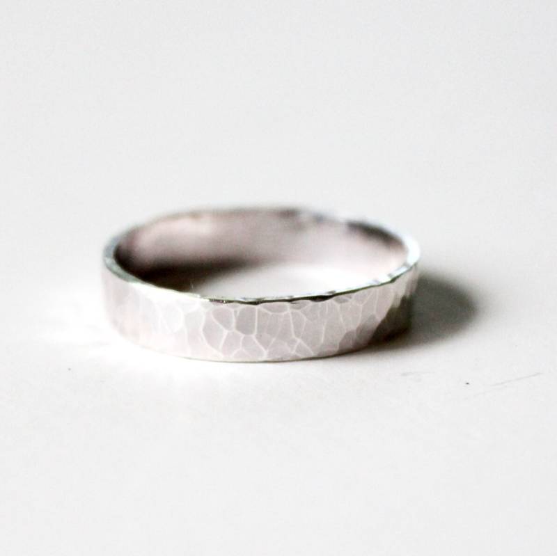 Ring - Dicker Sterling Silber Band Gehämmerte Oder Glatte Oberfläche Unisex Ehering Buchstabe Gestempelt Versprechensring -Herren von GetNoticed