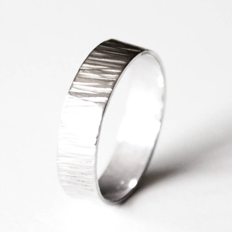 Ring - Strukturierte Sterling Silber Band Gehämmert Unisex Ehering Rinde Natur Zweig Versprechen Herrenring von GetNoticed