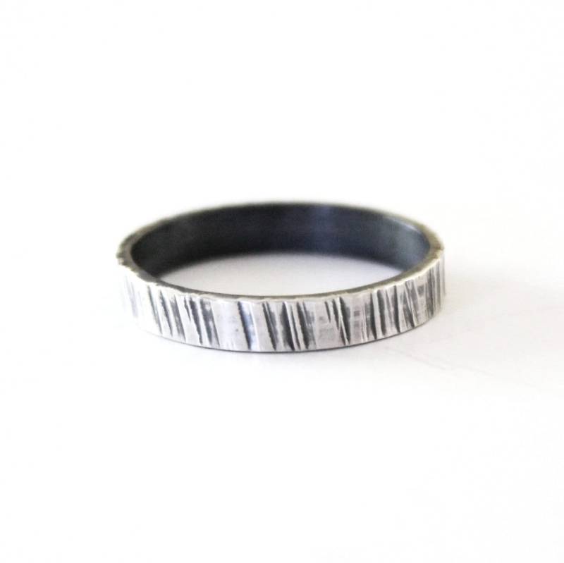 Ring - Strukturierte Sterling Silber Band Gehämmert Unisex Ehering Rinde Natur Zweig Versprechen Herrenring von GetNoticed