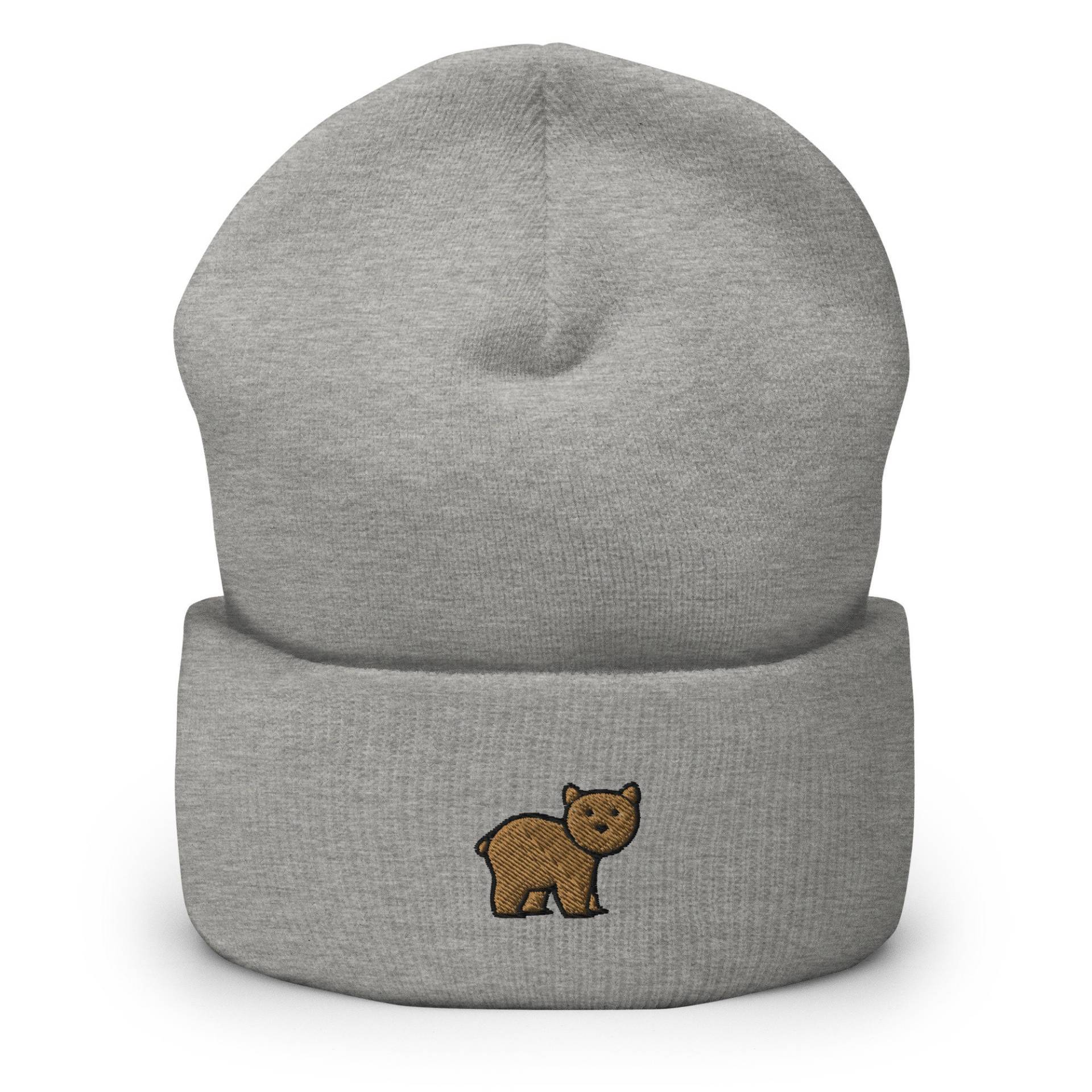 Brauner Bär Bestickte Beanie, Handgemachte Manschetten Strick Unisex Slouchy Erwachsene Winter Hut Mütze Geschenk von GetStitch