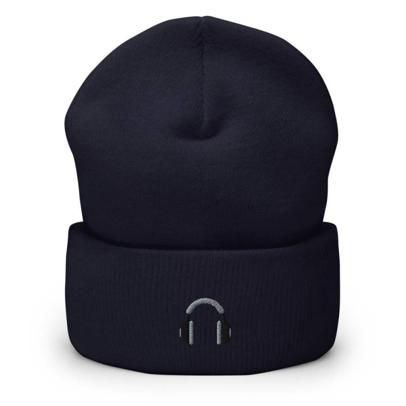 Dj Kopfhörer Bestickte Mütze, Handgefertigte Cuffed Knit Unisex Slouchy Erwachsene Winter Mütze Geschenk von GetStitch