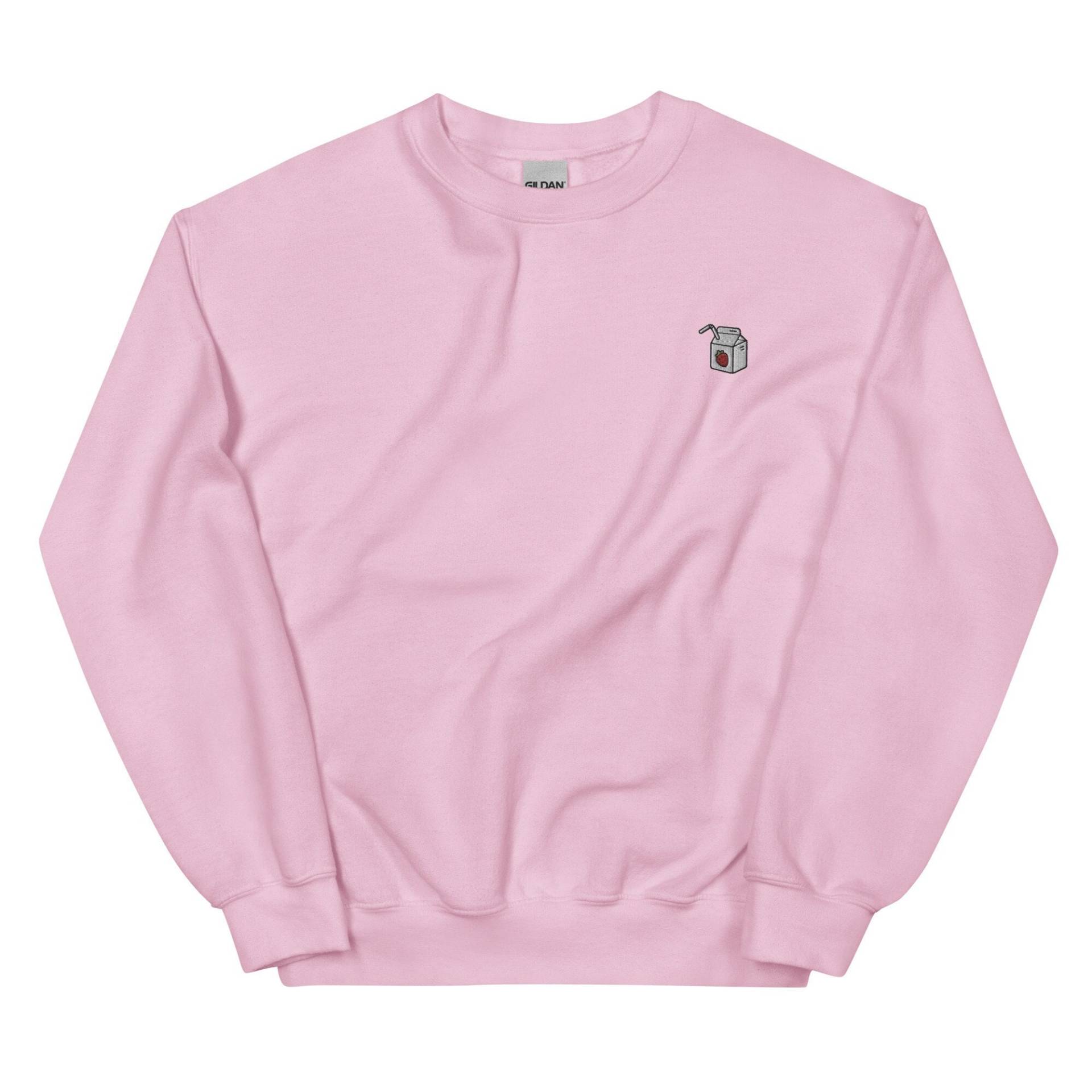 Erdbeermilch Besticktes Sweatshirt Geschenk, Niedlicher Unisex Rundhalspullover, Langarmpullover - Mehrere Farben von GetStitch