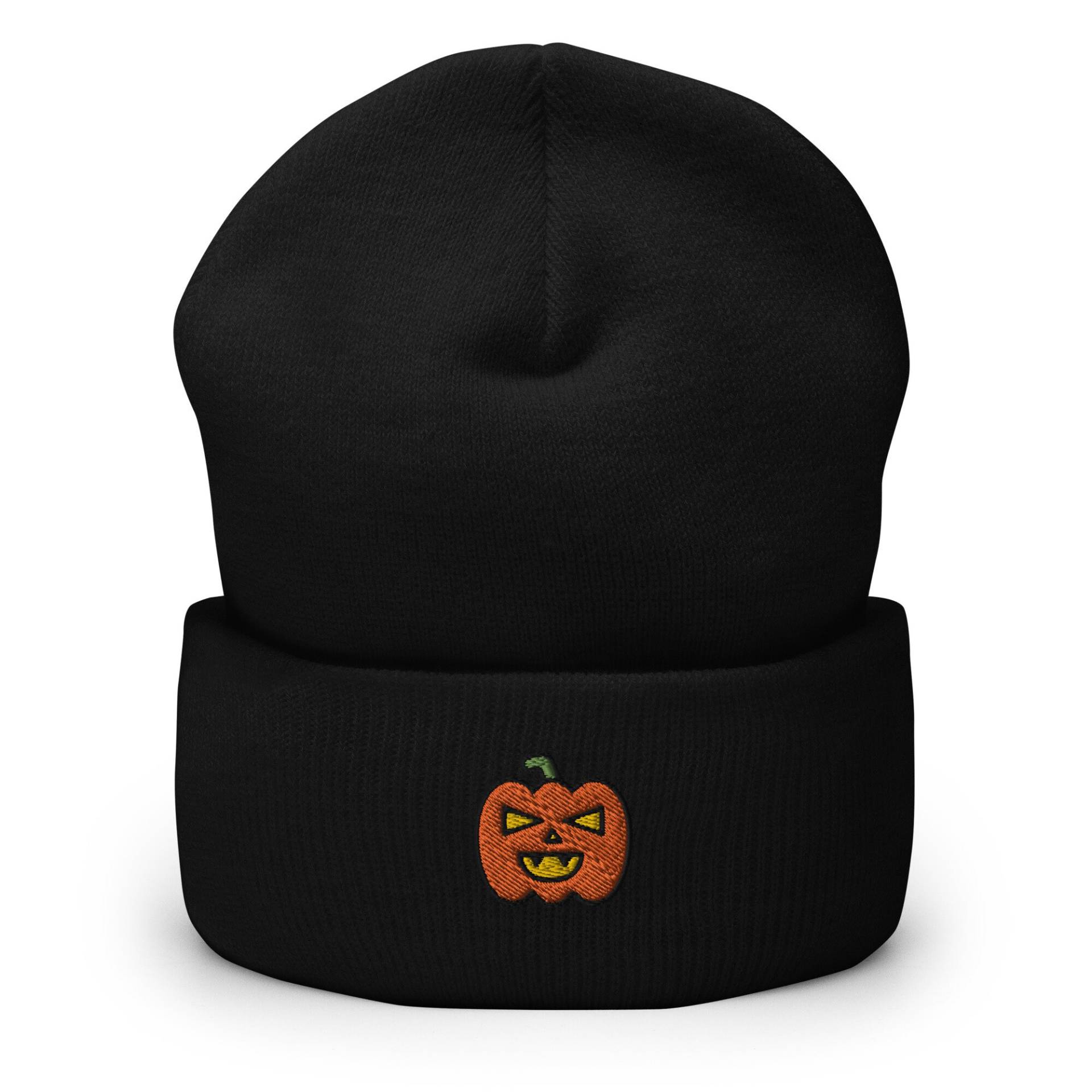 Halloween Jack-O'-Laterne Bestickte Beanie, Handgemachte Manschetten Strick Unisex Slouchy Erwachsene Winter Hut Mütze Geschenk von GetStitch