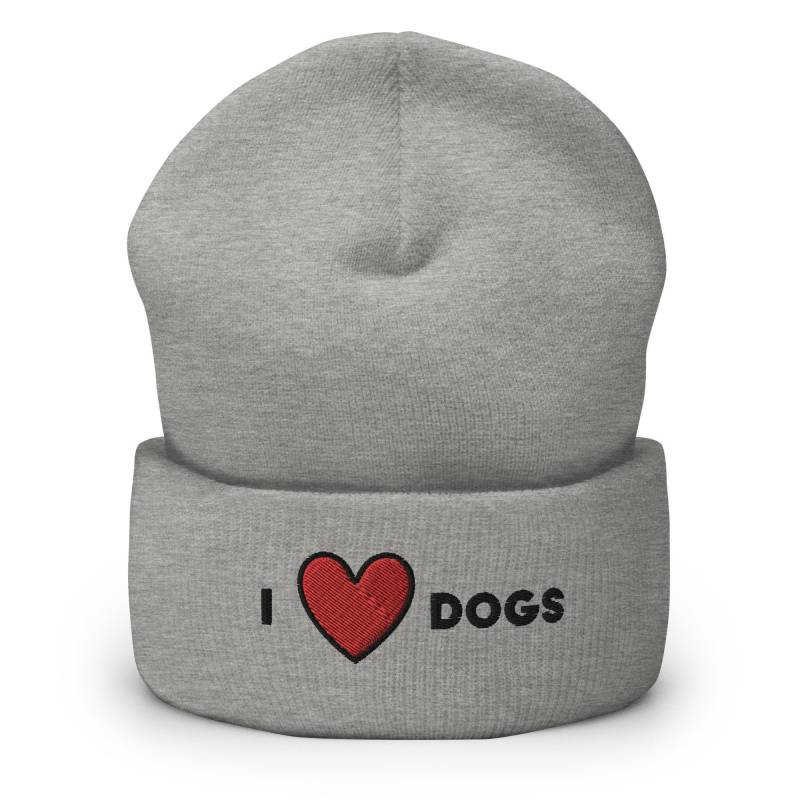 I Heart Dogs Bestickte Mütze, Handmade Cuffed Knit Unisex Slouchy Erwachsene Winter Mütze Geschenk von GetStitch