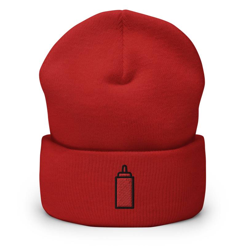Ketchup-Gewürz Bestickte Mütze, Handgefertigte Manschette Stricken Unisex Slouchy Erwachsene Wintermütze Mütze Geschenk von GetStitch