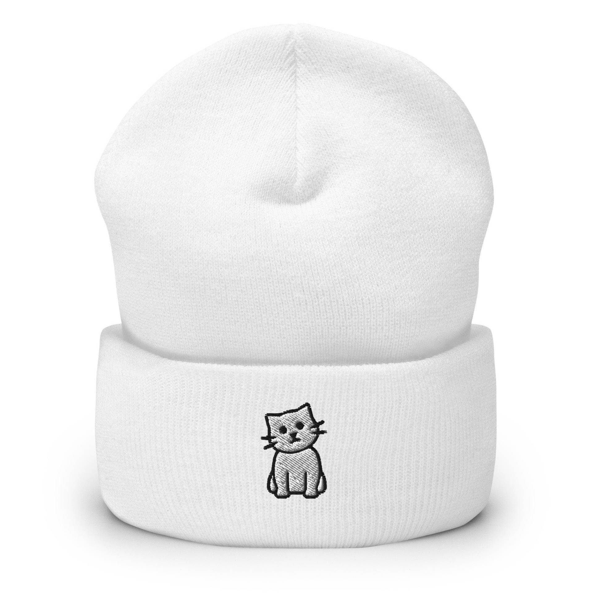 Süßes Kätzchen, Katze, Feline Bestickte Beanie, Handgemachte Gestrickte Unisex Slouchy Erwachsene Wintermütze Kappe Geschenk von GetStitch