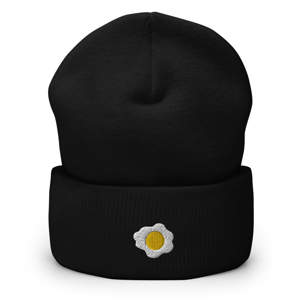 Sunny-Side Up Ei Bestickt Beanie, Handgemachte Manschetten Strick Unisex Slouchy Erwachsene Winter Hut Mütze Geschenk von GetStitch