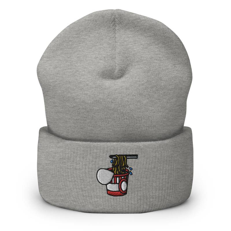 Tasse Ramen-Nudeln Bestickte Mütze, Handgefertigte Cuffed Knit Unisex Slouchy Erwachsene Wintermütze Mütze Geschenk von GetStitch