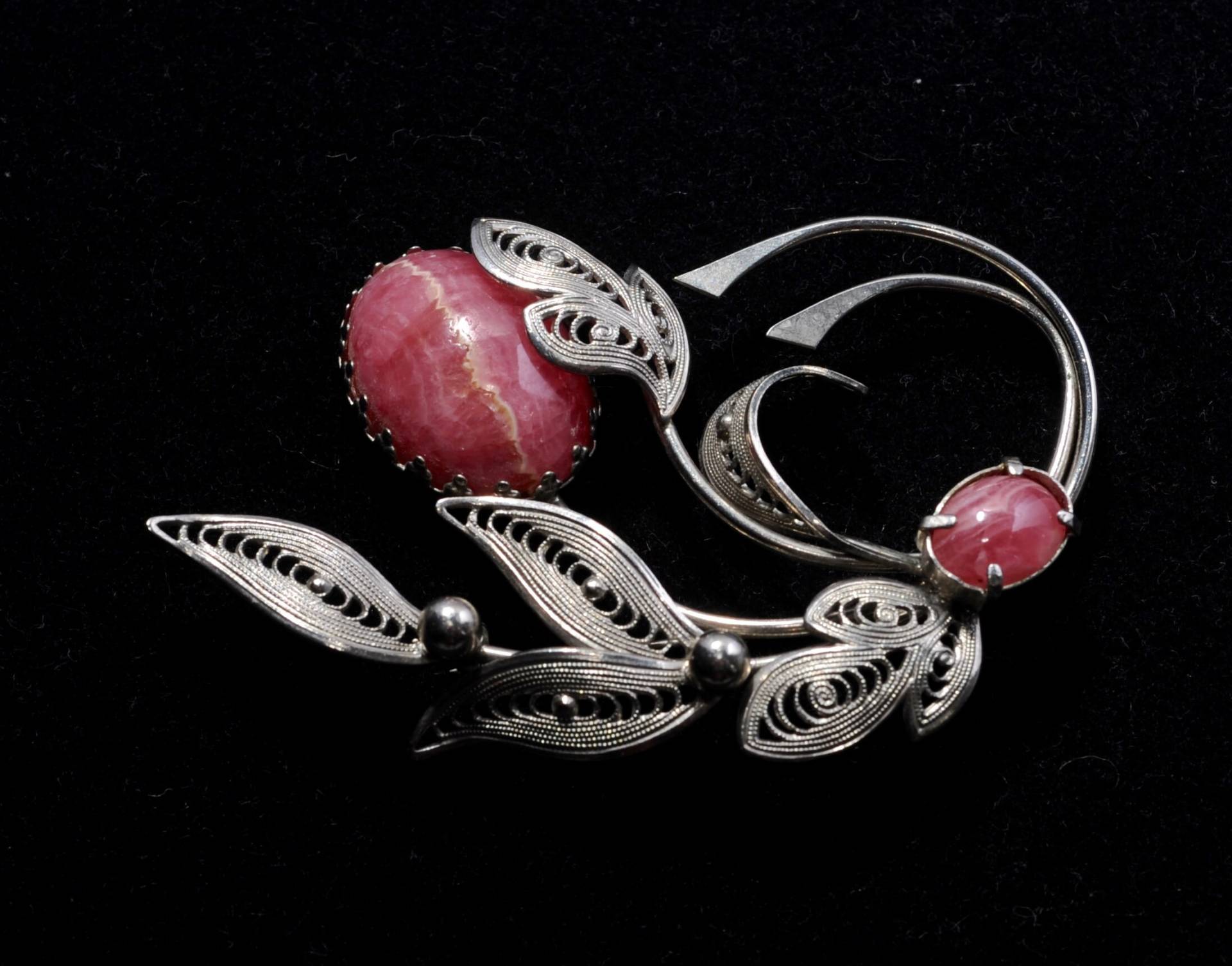Vintage Filigranen Rhodochrosit Brosche Aus Westdeutschland von GetStones